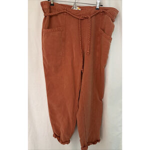 C&C California Linen Blend Cuffed Cargo Pants Women’s XL Rope Belt Burnt Orange